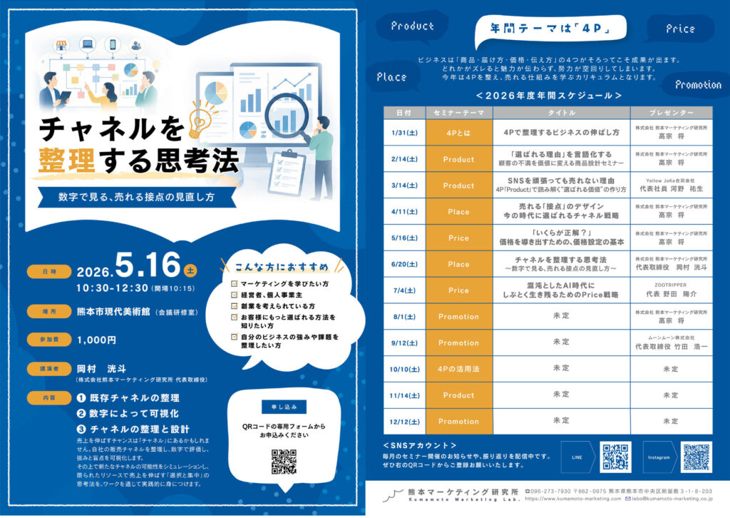チャネルの整理で売上を伸ばすワークショップセミナー！ 2026/6/20(土